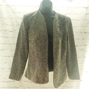 Coldwater Creek Womens Gray Embroidered Lined Open Front Blazer Jacket Size 6P